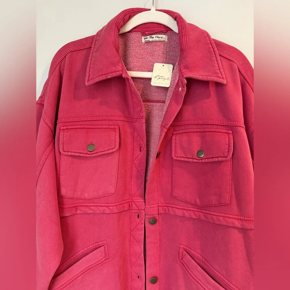 FREE PEOPLE We The Free Dawson Chore Jacket OVERSIZED Pink Painted Roses  XS/S/M